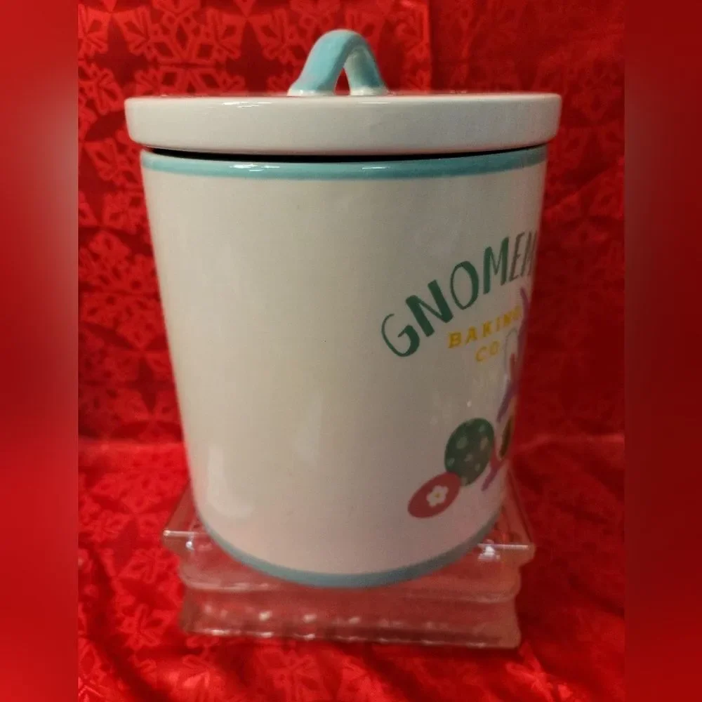 DesignPac Gnomemade Baking Co Ceramic Cookie Jar Huge White Teal Easter Gnome